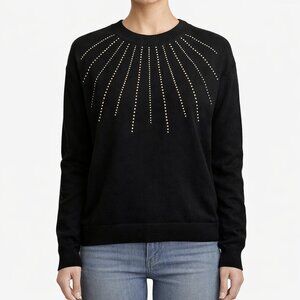 CeCe Black Studded Sunburst Knit Sweater Size M
